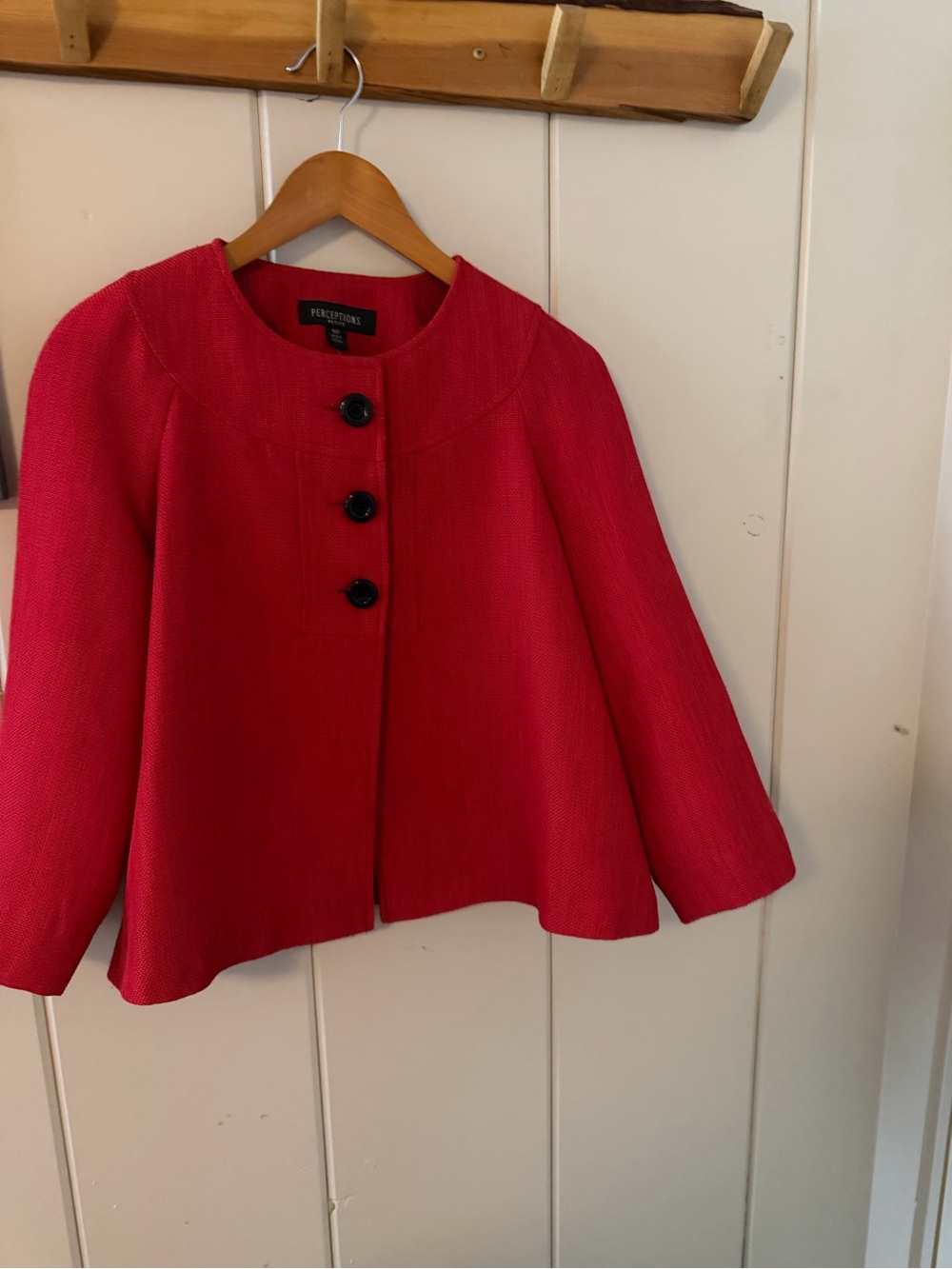 Perceptions Petite 16P Red Swing Jacket Black Buttons A Line Career Blazer